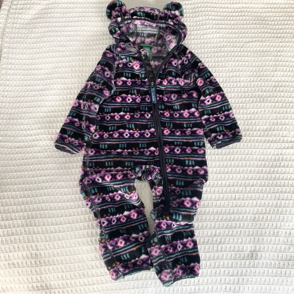 L.L. Bean hi-pile fleece printed Baby bunting size 12-18M